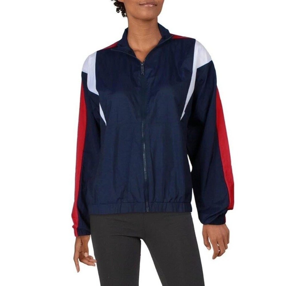 Reebok Women's M Vector Navy Colorblock Full Zip Vintage Windbreaker NWT BW66